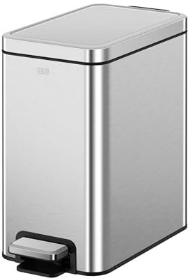 EKO Stella Poubelle fine à pédale en acier inoxydable résistant aux traces de doigts avec doublure intérieure amovible Argenté 6 l