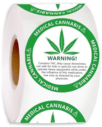 THC Warning Stickers – 1.5 Round Adhesive Cannabis Labels for Bags, Jars, Vials & Containers – Medical Marijuana Compliance & Safety Stickers – Easy Peel Roll, 500-Pack (1Pcs)