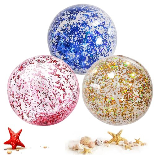 LUMOOM Lot de 3 ballons gonflables à paillettes - 30 cm - Pour la plage, la plongée, la piscine, les fêtes, les enfants