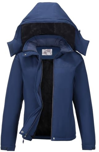 OutPro Giacca da sci da donna invernale cappotto da neve pile caldo da montagna impermeabile giacca da donna per snowboard, Blu, M