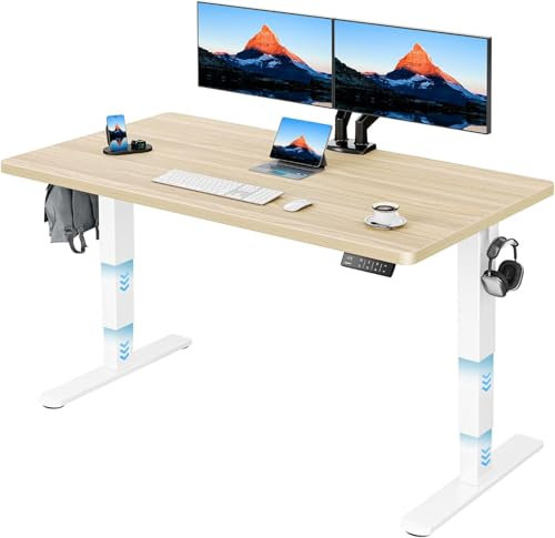 HUANUO Höhenverstellbarer Schreibtisch 140x70cm Ganze Tischplatte, Elektrisch Schreibtisch Höhenverstellbar 60-125cm, 3 Stufen-Beine-Design mit 120kg Tragfähigkeit & 2-Motor, Elektrischer Stehpult