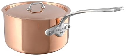 Mauviel M'3 S Copper Sauce Pan With Lid, Cast Stainless Steel Handle, 1.9-Qt, Made In France