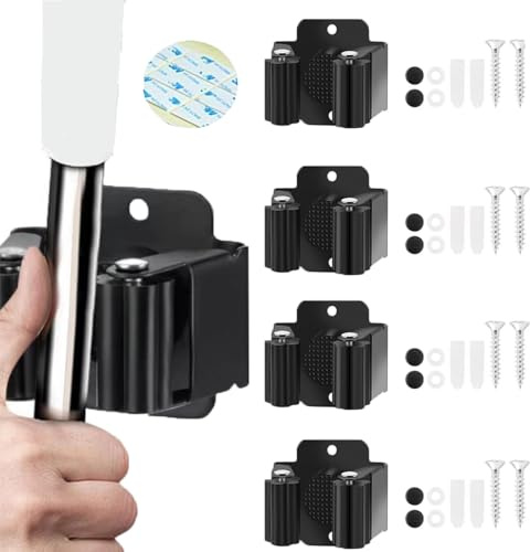 CACUINA Lot de 4 supports muraux pour balai et balai en acier inoxydable robuste avec vis, organisateur d'outils de jardin d'extérieur