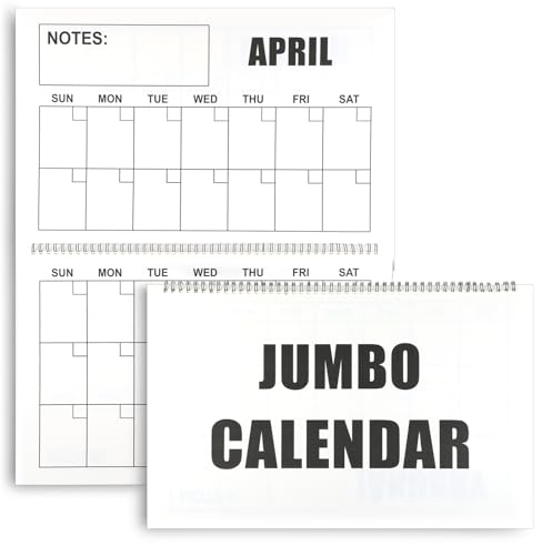 Fullhawl 17'' x 22'' Large Print Wall Calendar for Elderly with Note Low Vision Calendar 12 Month Undated Blank Planner Yearly Jumbo Planning Grid Black and White Planner Elderly Gift Reserved Grid