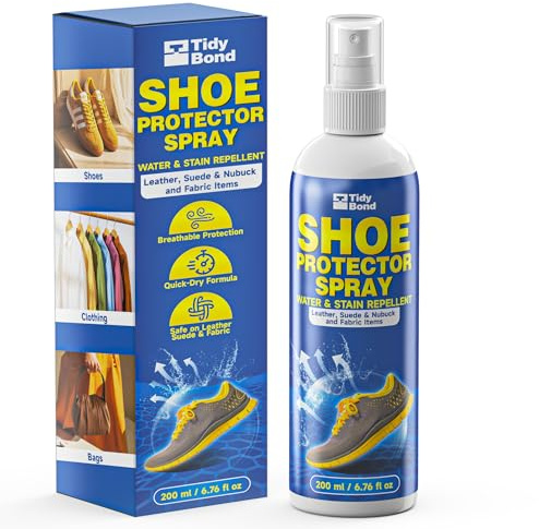 Tidybond Shoe Protector Spray 6.76 fl oz – Waterproof & Stain Repellent for Sneakers, Boots, Leather, Suede, Canvas & Fabric – Long-Lasting Shoe Waterproofing Spray