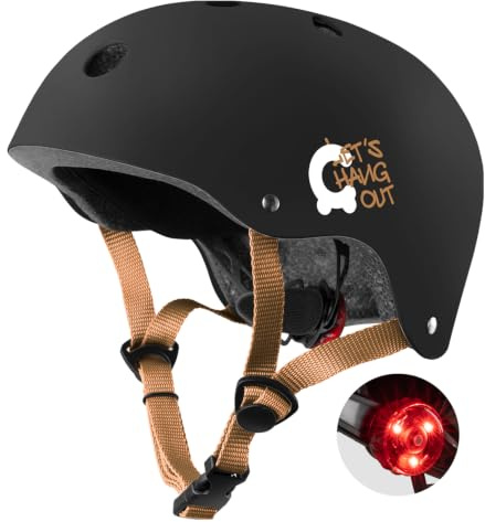 Cariboo cykelhjälm barn barnhjälm XS/S 48–52 cm robust med LED-ljus för cykel skateboard inlines skoter