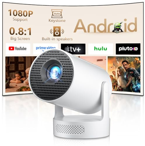 ZDSSY Mini Projektor Kompatibel med 4K och 1080P, Videoprojektor med WiFi 6, Bluetooth, Android 11.0, Automatisk Keystone-korrigering, 180° Rotation, Bärbar Projektor för USB/Smartphone/PC, Vit
