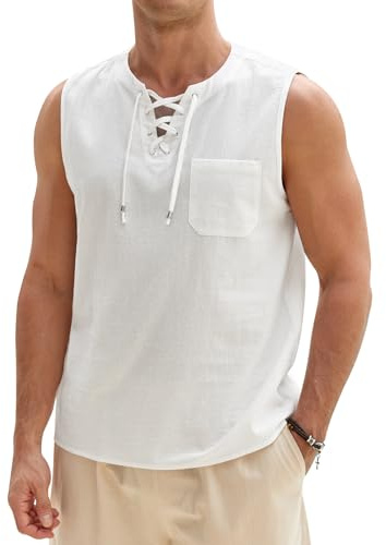 Lonya Men's Vests Tops Summer Cotton Beach Tank Top Sleeveless Tshirt for Casual Home Holiday Travel White,XL