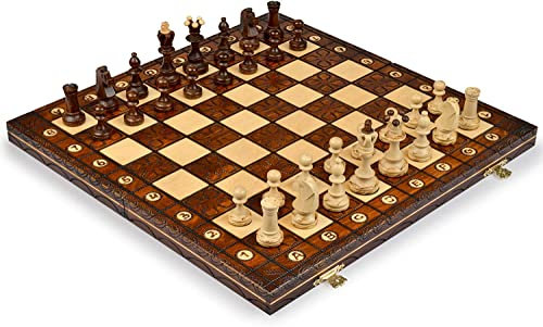 Schach Schachspiel: Junior European International - Schachfiguren & Schachbrett aus Holz - Handgefertigt in Polen