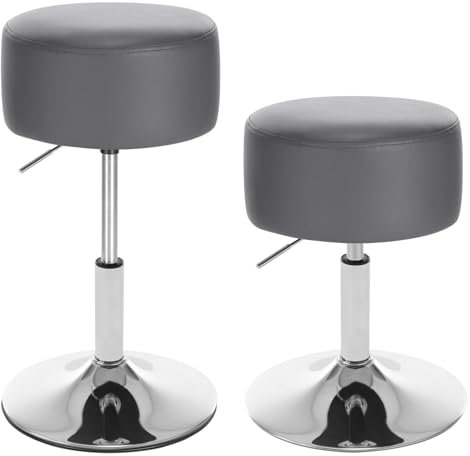 WOLTU Design Hocker mit Hebel, 2er Set, stufenlose Höhenverstellung, verchromter Stahl, Antirutschgummi, pflegeleichter Kunstleder, gut gepolsterte Sitzfläche, Grau