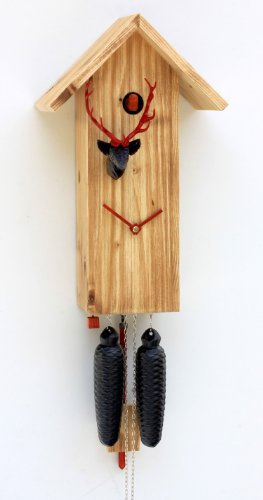 Rombach & Haas Moderne Kuckucksuhr Vogelhaus Simple Line gebürstetes Massivholz natur dunkel 8-Tagewerk 41 cm