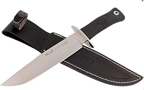 Muela Cuchillo SARRIO-19G hoja de acero ACX-380 de 19 cm y empuñadura de goma para Caza, Pesca, Supervivencia y Bushcraft Realizado en Ciudad Real + Portabotellas de regalo