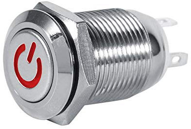 Keenso 12mm 12V Interruttore di accensione per auto Impermeabile in metallo LED Pulsante di blocco automatico Interruttore di alimentazione 1NO1NC(Red)