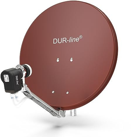 DUR-line 4 Teilnehmer Set - Qualitäts-Alu-Satelliten-Komplettanlage - Select 60cm/65cm Spiegel/Schüssel Rot + Quad LNB - für 4 Receiver/TV [Neuste Technik, DVB-S2, 4K, 3D]