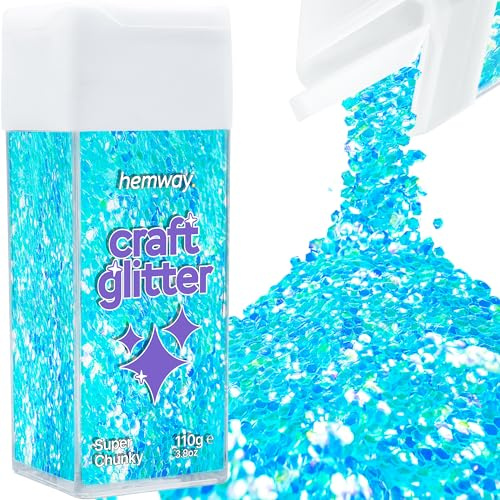 Hemway Craft Glitter Shaker Baby Blue Iridescent 110g Super Chunky | for Resin & Epoxy Crafts, Christmas Art Supplies, Nail, Body, Face, Eye, Festival, Crafting, Slime, Sparkle