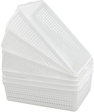 Yarebest 6-Pack Plastic Basket Tray, Shallow Paper Storage Tray, A4 Size, White
