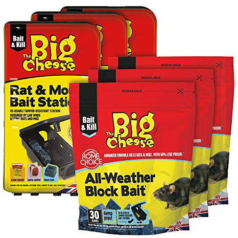 The Big Cheese 3 Rat and Mouse Bait Box and Rat and Mouse Poison (900 g) - Rat Poisoning Blocks, Rat Poison, Mouse Poison, Rat Killer, Mouse Killer, Muliticolour