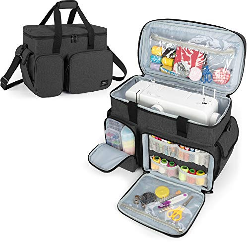 CURMIO Bolsa para Máquina Coser, Funda de Viaje para Máquina Coser, Maleta de Máquina Coser con Bottom Duro, Adecuado de la mayoría de Máquina de Coser Universales, Negro (Sóla Bolsa)