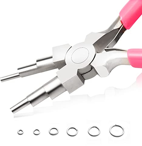 LEONTOOL 6 in 1 Bail Making Pliers Wire Looping Pliers 6 Step Wire Looper | Loop Sizes 3-10mm, For Bending Loops and Rings, Jewelry Making Supplies, PVC Handle, Spring Loaded