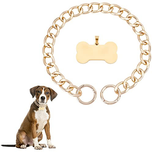 AHANDMAKER 50 cm Goldkette Hundehalsband, Luxuriöses Hundehalsband Mit Kubanischer Kette Und Knochenförmiger Goldener Hundemarke, Für XSmall, Klein, Mittel, Und Große Hunde