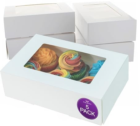 Culpitt 6 Hole Cupcake Box, 5 Pack, White Cupcake Boxes For Carrying And Displaying Tasty Muffins, Fairy Cakes, And Treats