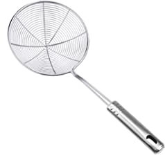 Colino a Ragno in Acciaio Inox, Schiumarola Resistente Al Calore, Solido, Manico Lungo, Da Cucina, Frittura, Mestolo, Scolapasta, Argento, 13 Pollici