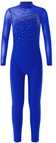 Freebily Bodies Jumpsuit para Danza Ballet Fitness Leotardo Monos Elásticas Deporte Gimnasia Ritmica Traje Una Pieza de Manga Larga Verano Niñas Niños 5-12 Años S Azul real 13-14 años