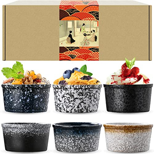 Artcome Auflaufförmchen aus Keramik, 100 ml, 6-teiliges Set – für Pudding, Creme Brulee, Lavakuchen, Vanille-Tassen, Souffle, Porzellan-Dip-Saucenschalen, spülmaschinen-, mikrowellen- und ofenfest