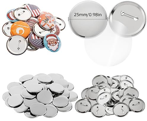 200 Stück Buttons Selber Machen, Dyna-Living Buttonrohlinge 25mm/0.98in Metall Runden Badge Button Pin Kit, DIY Ansteckbuttons Set mit Sicherheitsnadel, Leeres Buttons Anstecker für Souvenirs