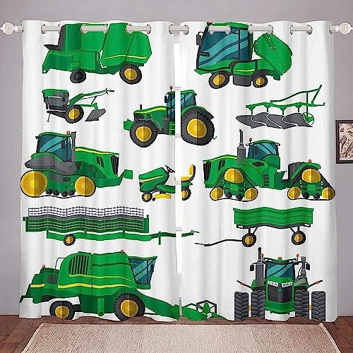 Kinder Vorhänge Schlafzimmer Grüner Kran-Traktor Schiebegardinen Blickdichter Vorhang Mit Ösen Verdunkelungsgardine, Vorhänge 3D Wohnzimmer Bedroom Children's Room 2 X 140 X 160 cm (B X H)
