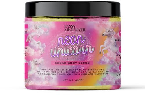 Sassy Scents Neon Unicorn Sugar Body Scrub | Exfoliating + Hydrating | Soft Smooth Skin | 400g