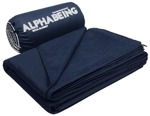 AlphaBeing Couverture d'extérieur imperméable, chaude et coupe-vent en laine pour stade, camping, événements sportifs, pique-nique, voiture et chien, 200,7 x 150 cm, bleu marine