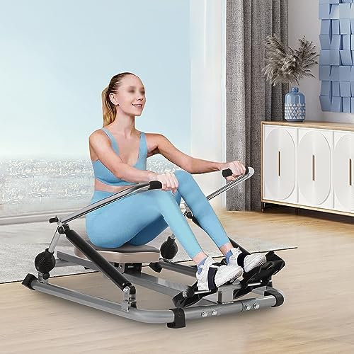 Rudergerät Für Zuhause, Hydraulik-Widerstand Einstellbarer Rudermaschine Mit Weichem Sitz, LCD-Display und Langer Schiene, Rowing Machine Für Cardio-übungen Heimtrainer, Widerstand bis zu 50kg