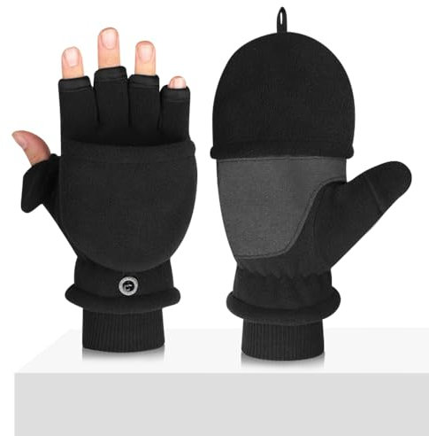 XRPRPX Klapphandschuhe Handschuhe Fingerlose Handschuhe Winter Halbfinger Handschuhe Touchscreen Handschuhe rutschfest Fingerlinge Warm Handschuhe Schwarz Fingerfreie Handschuhe für Winter