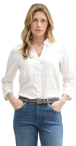 TOM TAILOR Blusa de Lino para Mujer, 20000 - White, 38