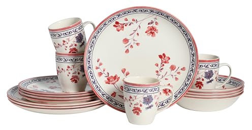 CreaTable, 24017, Série Cottage, Service de table 16 pièces pour 4 personnes, service combiné en grès, adapté au lave-vaisselle et au micro-ondes, production de qualité