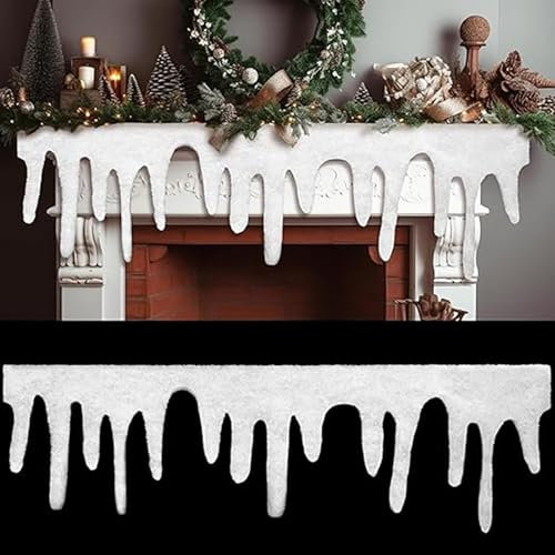 Bordures de stalactites à suspendre pour intérieur - Frange de neige artificielle - Décoration de Noël - Blanc