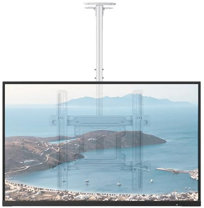 JXMTSPW Support de plafond pour TV à écran plat incurvé de 42 à 75, VESA max 400 x 400 mm, peut supporter jusqu'à 50 kg, inclinable et pivotant, hauteur réglable, blanc