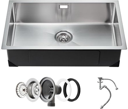 VEVOR Fregadero de Cocina bajo Encimera Acero Inoxidable 304, Lavabo de Granja de Un Solo Tazón con Accesorios, Fregaderos de Lavavajillas Domésticos para RV, Cocina de Preparación, 760 x 430 x 190 mm