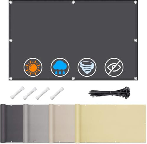 Premium Sonnensegel Wasserdicht mit Verstärkten Edelstahl-Ösen Rechteckig, UV-Schutz 95%, Wetterfest, Reißfest, Ideal für Balkon, Terrasse, Garten, inkl Seile und Kabelbinder- 1x1m Anthrazit