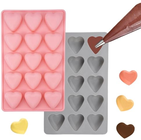 2 Pièces Moule Coeur Silicone 18x11 cm, 15 Cavités Moule Gateau Coeur, Moule à Glaçons en Silicone en Forme pour la Cuisson de Cheesecake, Chocolat, Glaçons, Convient aux Mariages, à la Saint-Valentin