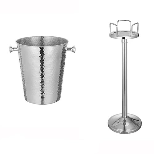 ZXTRYBHD Seau à Glace avec Support, Seau à Champagne en Acier Inoxydable Doré, Seau INOX pour Fête, Bière, Fête, Bar, Barbecue, Mariage, Club, Karaoké(Silver)
