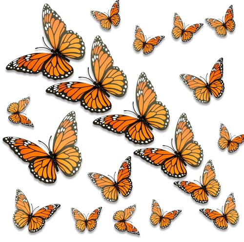 Monarch Butterfly Decorations, 24 PCS Monarch Butterfly Wall Decor 3D Orange Fake Butterflies for Crafts Day of The Dead Halloween Party Supplies Autumn Wedding Home Wall Table Bedroom Decorations