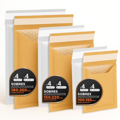 Sobres Acolchados para Envíos, Multitamaño (3 Tamaños), Colores Kraft y Blanco – Cierre Autoadhesivo – Sobres de Papel con Burbuja Interior, Ideal para Envíos - Pack S - Ofituria (24 sobres)