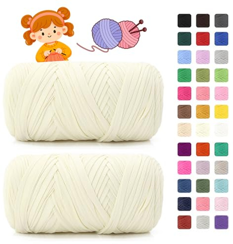 Filato per magliette per uncinetto e maglia - 400g/150m ciascuno, filato per uncinetto spesso per borse all'uncinetto/cestini/tappeti, decorazione per la casa/decorazioni (03 bianco latte)