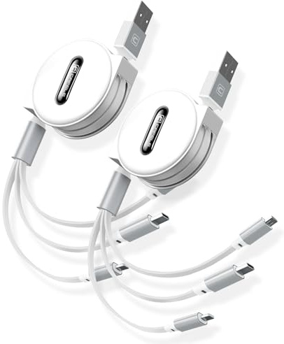 CAFELE 3 in 1 Einziehbares Ladekabel【2 Stück/20-120CM】,5V/3A Sichere Schnell Aufrollbare Multi USB Kabel,Universal,Mehrfach Mit Typ C/MicroUSB/Phone für 16 15 14 13 Galaxy Huawei X1a0mi