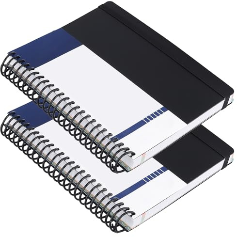 FAAING 2 stycken A5-spiralanteckningsbok linjerad, svart dagbok, inbunden PVC-anteckningsblock med 240 sidor, 90 GSM linjerat papper, 3 avtagbara skiljeblad, linjerad dagbok för kontor, skola, resor