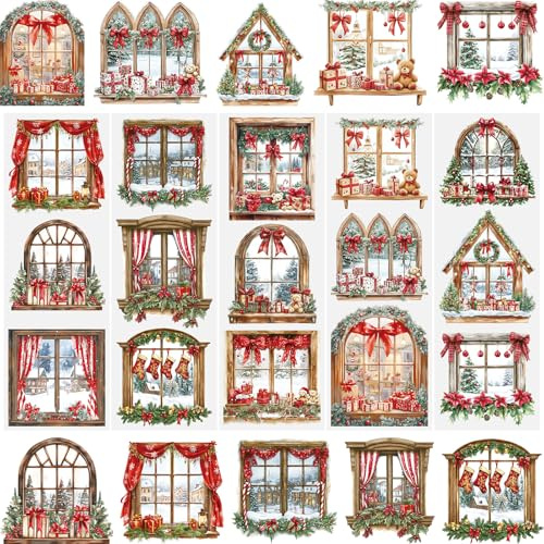 WANDIC 5 Hojas de Pegatinas de Transferencia Navideñas, Calcomanías de Transferencia para Muebles Motivo Vintage para Scrapbooking, Ventanas DIY, Ventanas, Cajas de Regalo, 10 x 30 cm