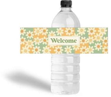 GOMAKERER 30 Sheets Boho Daisy Wedding Water Bottle Labels, Welcome Water Bottles Wraps Sticker Personalized Wine Bottle Label Stickers for Wedding Shower Party Decoration Supply, 8.5x2.5 Inch