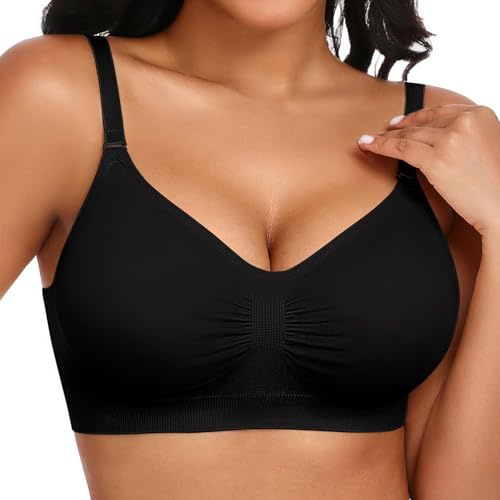 UMIPUBO Reggiseno Senza Ferretto Donna Reggiseni Senza Cuciture Ferretto Imbottito Rimovibile Push Up Scollo a V Sportivo Comodo Basic Sportivi Seamless Top (Nero, L)